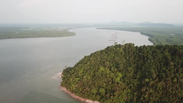 Rutschen über den Hügel mit einem einsamen hohen Baum über Sungai Merbok, Kedah. — Stockvideo