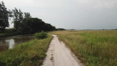 Gimbal atış kırsal bölgedeki açık arazide bir patikada koşuyor.