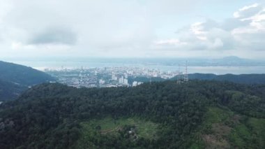 Hava manzaralı yeşil tarla ve telekomünikasyon kulesi