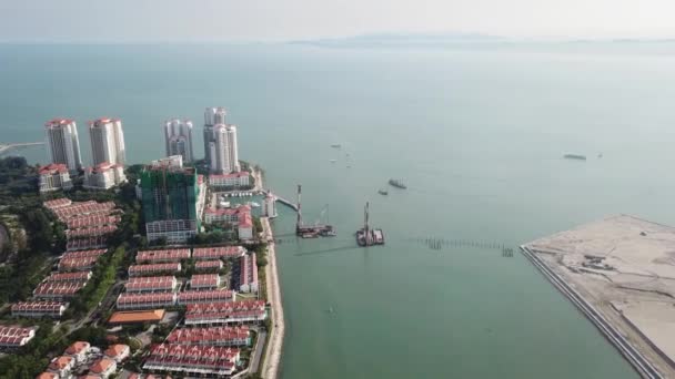 Aerial view land reclamation activity at Gurney Wharf. — Wideo stockowe