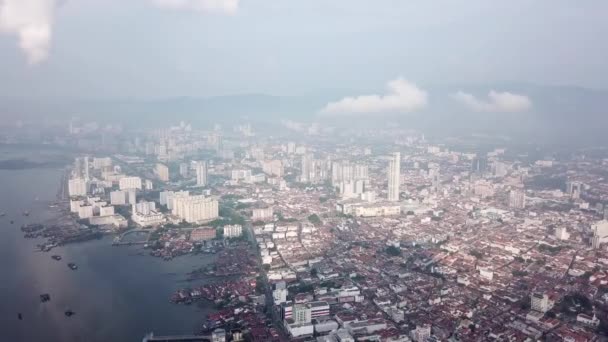 Aerial view Komtar building and UNESCO World Heritage George Town. — Stock Video