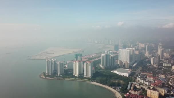 Aerial view Tanjung Tokong city with background reclamation island Gurney Wharf — Stock Video