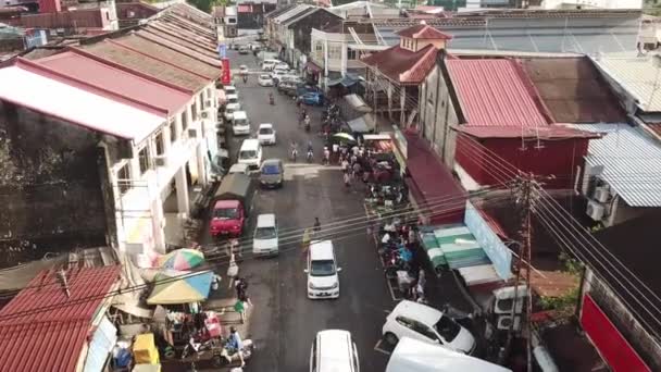 Aerial morning market at Jalan Pasar. — Stock Video