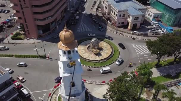 Aerial view renovation of Queen Victoria Clock Tower in Georgetown. — Stock Video