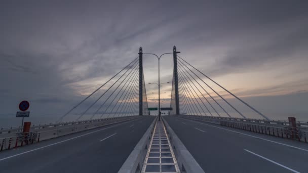 Timelapse zonsopgang Penang tweede brug. — Stockvideo