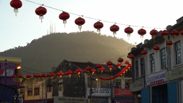 Street view with red lantern — Stock Video