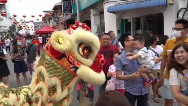 Menschenmassen interessieren sich für das chinesische Neujahrsfest auf der Straße. — Stockvideo