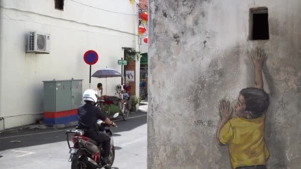 George Town Penang Malaysia 2020 Parco Ciclistico Trishaw Vicino Arte — Video Stock