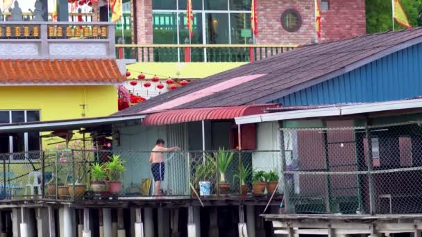 George Town Penang Malaysia January 2020 Man Watering Flower His — 图库视频影像