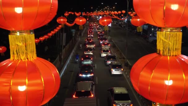 Raja Uda ペナン マレーシア 2020年1月14日 中国の旧正月前の車の交通 街路灯の装飾 — ストック動画