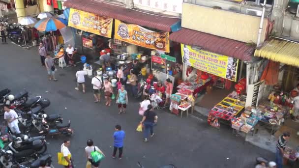 George Town Penang Maleisië Jan 2020 Luchtfoto Marktmensen Winkelen Straat — Stockvideo