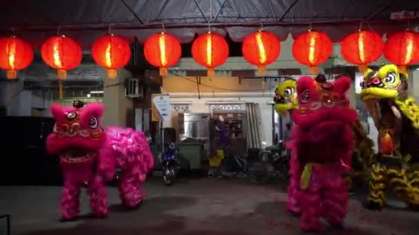 George Town Penang Malaysia Jan 2020 Lion Dance Play Вулиці — стокове відео