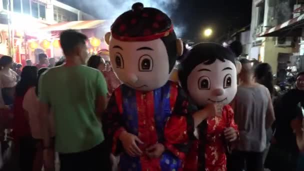 George Town Penang Malajsie Ledna 2020 Maskot Tradičním Čínském Oblečení — Stock video