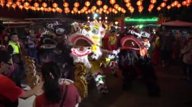 Bayan Lepas, Penang / Malezya - 29 Ocak 2020: Yılan tapınağında aslan dansı gösterisi.