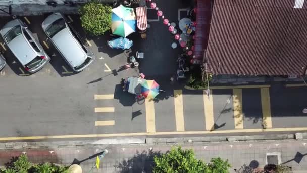 Georgetown Penang Malajsie Března 2020 Aerial View Trishaw Shop Malaysia — Stock video