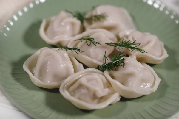 Cooked Ravioli Plate Close Delicious Hearty Dinner Dumplings Herbs Food — Stock Photo, Image
