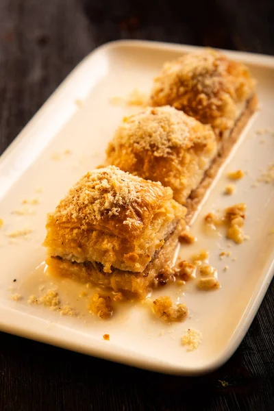 Traditionelles Türkisches Dessert Baklava Mit Pistazien Und Walnüssen Aus Nächster — Stockfoto