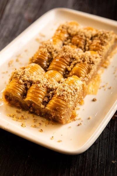 Turkish Traditional Dessert Baklava Pistachio Walnut Close — Stock Photo, Image