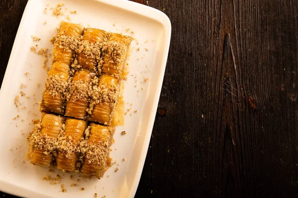 Baklava Dessert Traditionnel Turc Avec Pistache Noix Close — Photo