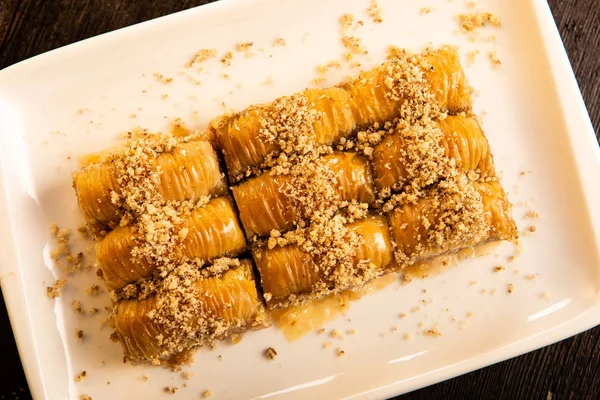 Baklava Dessert Traditionnel Turc Avec Pistache Noix Close — Photo