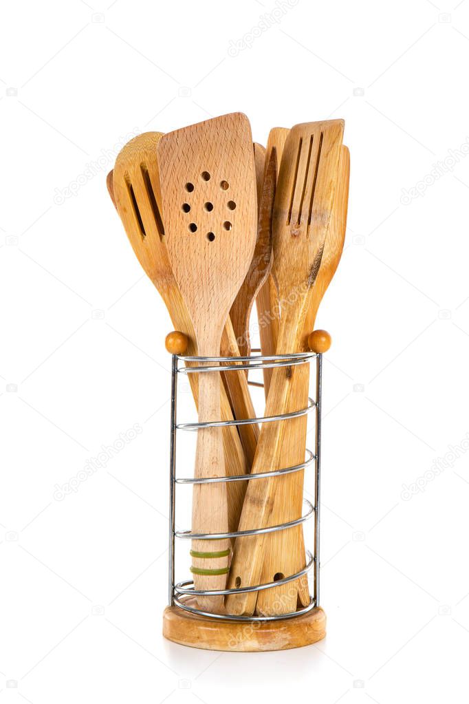 wooden spoons on white background isolated