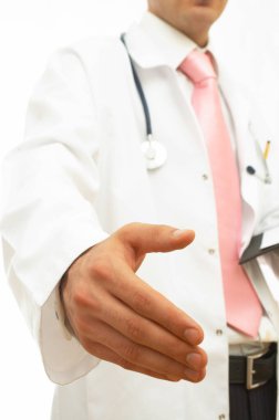 El sıkışmaya hazır bir doktorla tıbbi konsept.