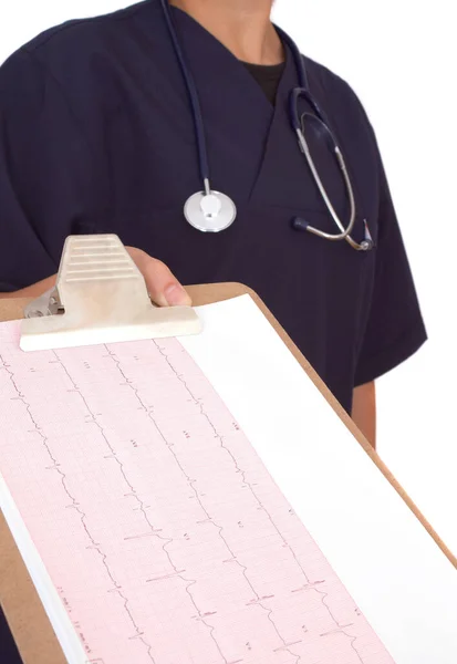 医生提供心脏监测报告的打印件 浅层的 — 图库照片