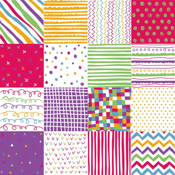 Kleurrijke naadloze patronen met stof textuur — Stockvector
