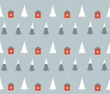 Noel ağaçları ve kar taneleriyle kusursuz desen