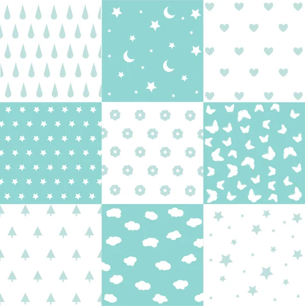 Cute Set Kids Seamless Patterns Fabric Textures — Stock Vector