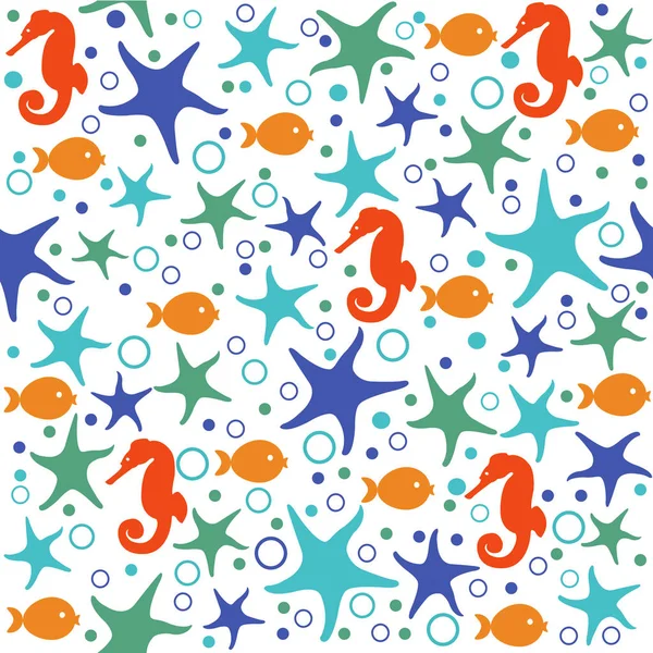 Seamless Pattern Hand Drawn Seashells Starfishes — Stock Vector