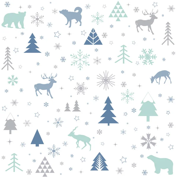 Wesołych Świąt Wzór Zimowy Bezproblemowy Wzór Zwierzętami Zimowymi — Wektor stockowy