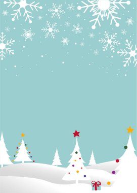 Kış arkaplanı, manzara. Yeni yıl ve Noel tebrik kartı.