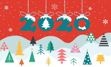 Mutlu yıllar, 2020 tebrik kartı. Kış Noel tatili geçmişi