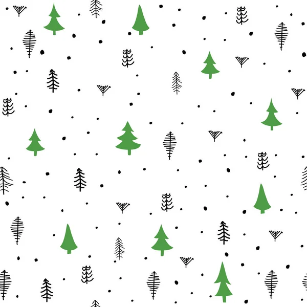 Wintergrafik Nahtloses Muster Mit Weihnachtsbäumen Handgezeichnete Vektor Illustration — Stockvektor
