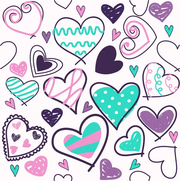 Seamless Background Hand Drawn Stylized Hearts Valentine Day Greeting Card — ストックベクタ