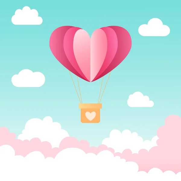 Szczęśliwych Walentynek Projekt Kartki Okolicznościowej Baner Wakacyjny Balonem Gorące Powietrze — Wektor stockowy