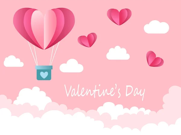 Happy Valentine Day Greeting Card Design Holiday Banner Hot Air — ストックベクタ