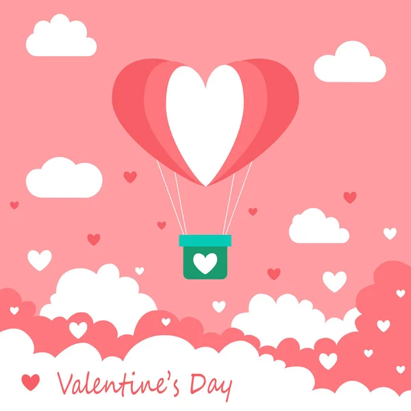Šťastný Valentýn Přání Design Rekreační Prapor Horkovzdušným Srdcem Balón — Stockový vektor