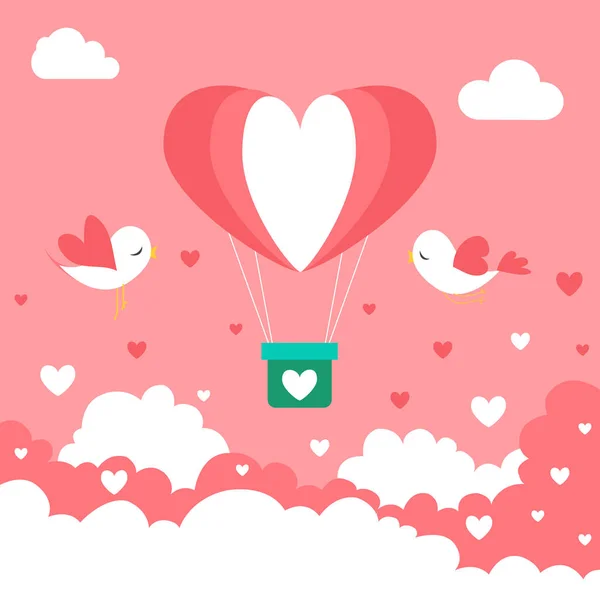 Happy Valentine Day Greeting Card Design Holiday Banner Hot Air — ストックベクタ