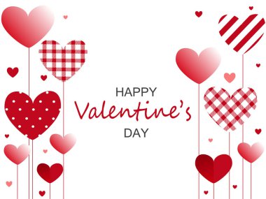 Sevgililer Günü tebrik kartı. Kalpler ekose, yamalar kırmızı balon