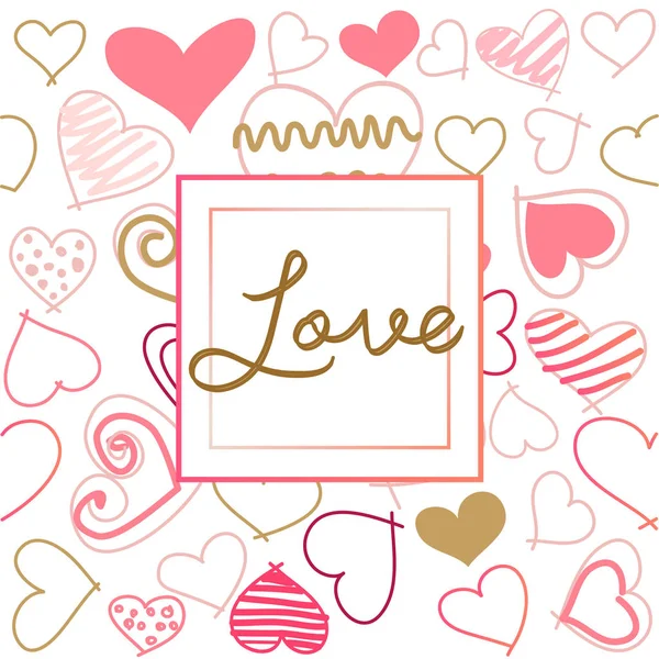 Design Carte Lettrage Dessiné Main Amour Cadre Forme Coeur Carte — Image vectorielle