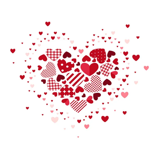 Happy Valentine Day Greeting Card Red Patchwork Hearts — Stock Vector