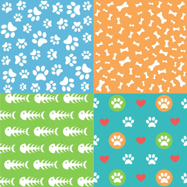 Set Patterns Paw Footprints Bones — Stock Vector