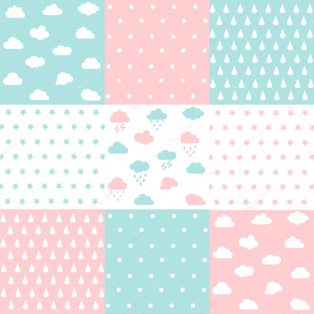 Set of baby  patterns. Seamless pattern vector. Graphic design elements. Soft cloud pattern set