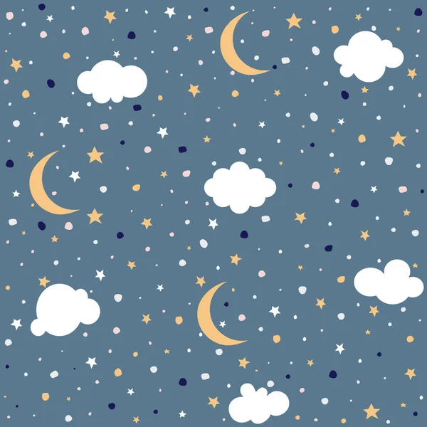 Fond Ciel Nocturne Étoiles Nuages Illustration Vectorielle Lune — Image vectorielle