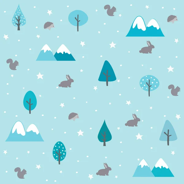 古色古香的森林 松鼠和刺猬交织在一起 冬季感冒模式 — 图库矢量图片
