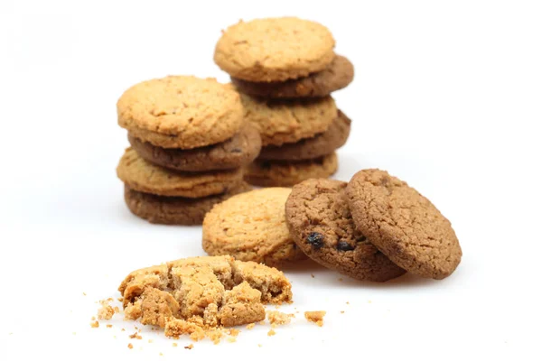 Chocolate Chip Cookies White Background Sweet Biscuits — Stock Photo, Image