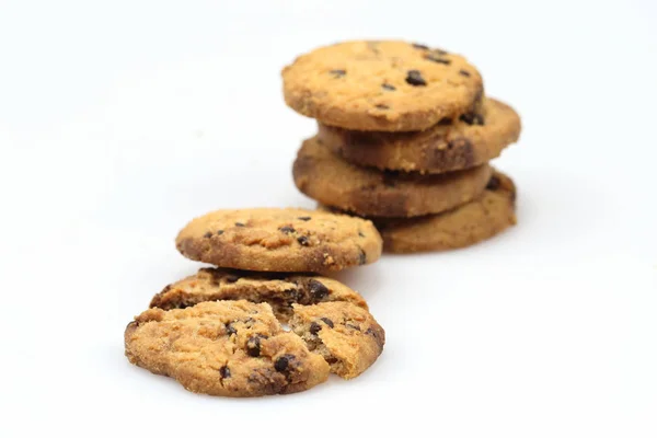 Biscuits Aux Pépites Chocolat Sur Fond Blanc Biscuits Sucrés — Photo