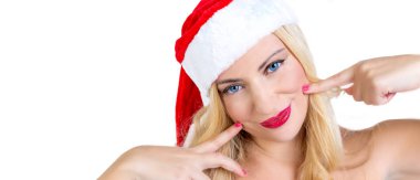 Noel Baba gibi giyinmiş sarışın kız